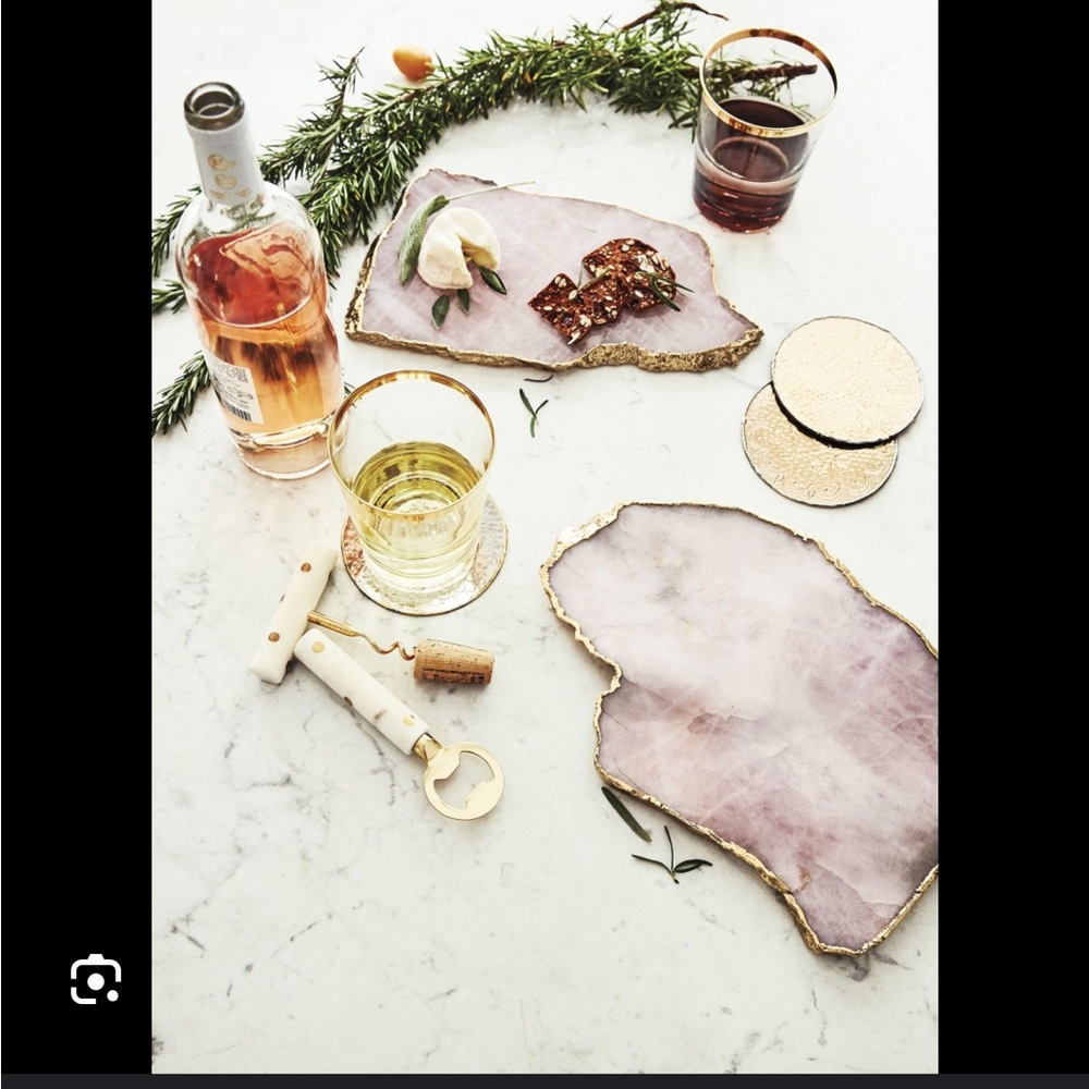 Anthropologie Elegant Rose Agate Slice with Gold Trim